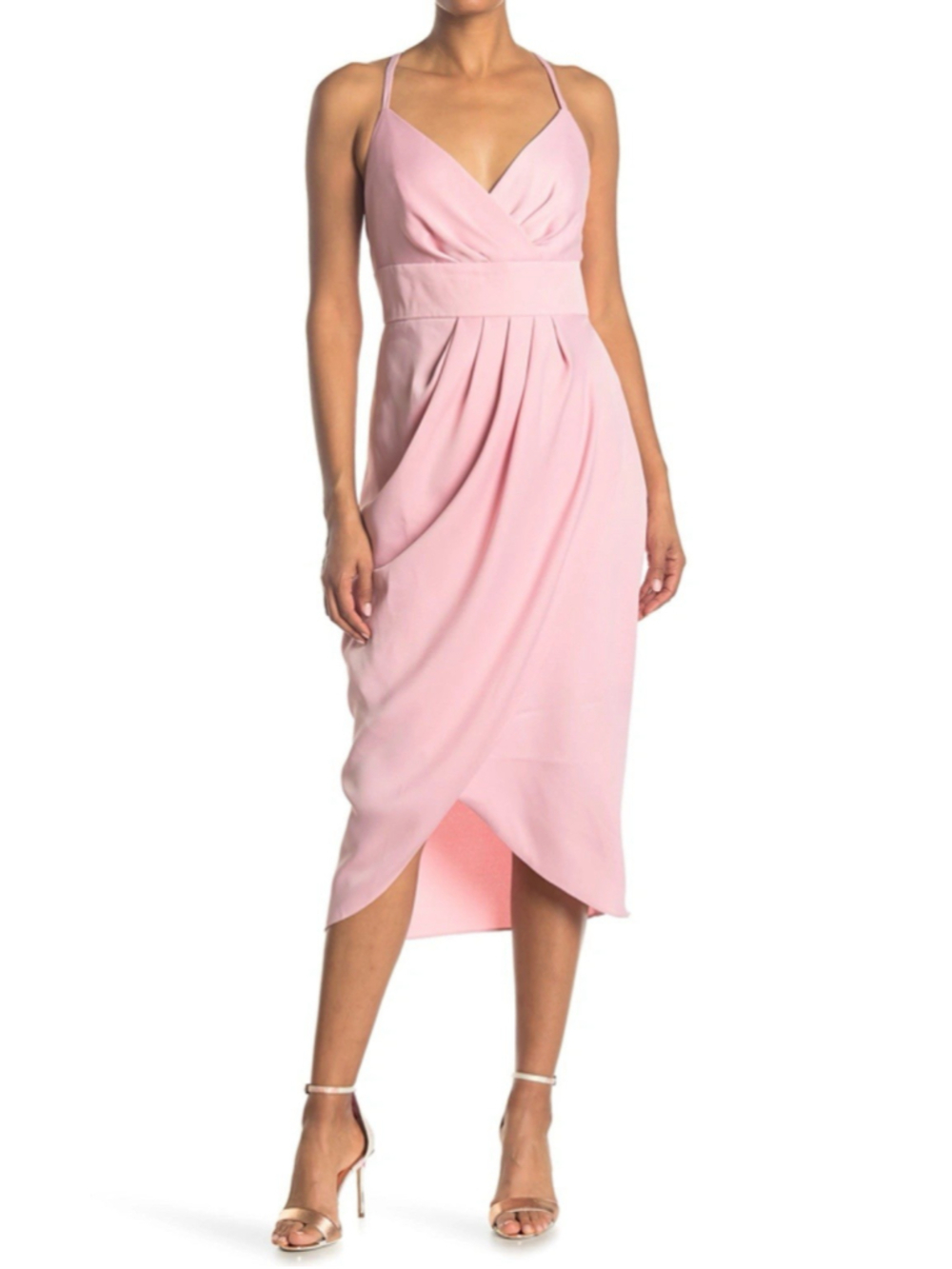 Ted Baker Elyana Dusky Pink Tulip Draped Midi Dress Cross Back Size 2 US Small